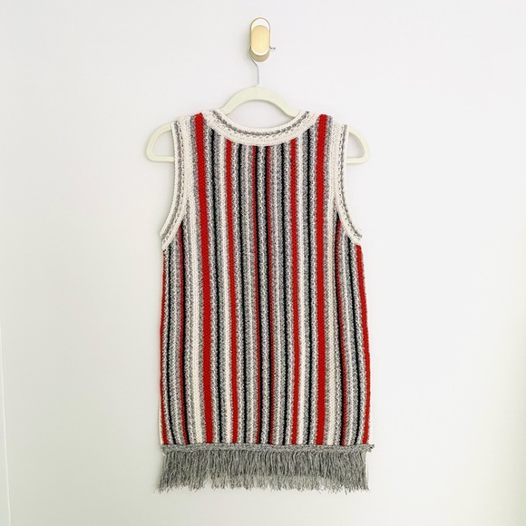 Massimo Dutti striped fringe hem crew neck sleeveless sweater tunic size S - Picture 2 of 3